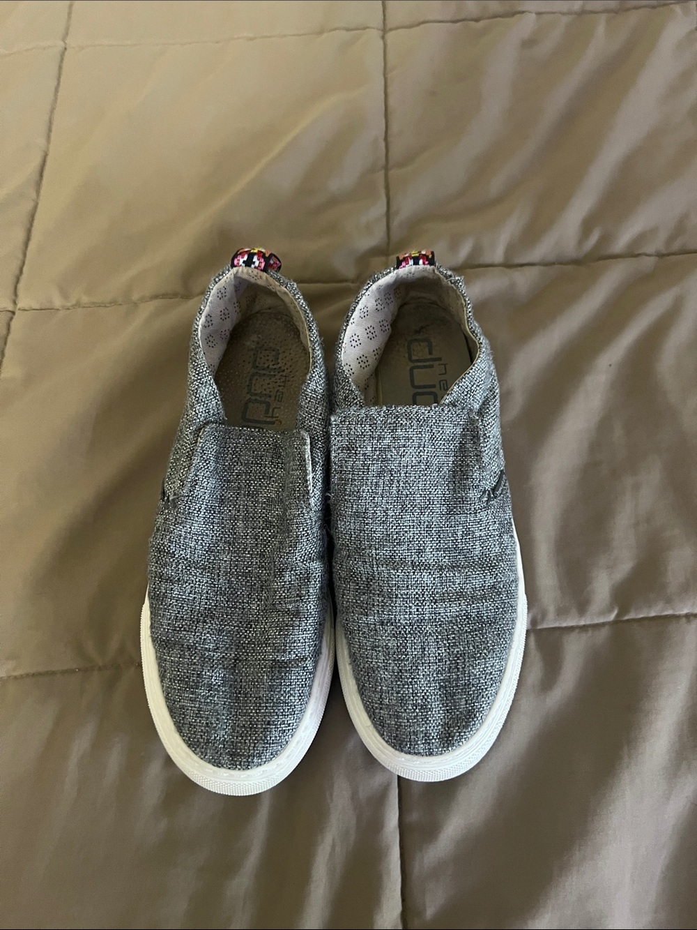 Hey Dude Women's Slip-On Flats in Heather Gray with White Soles